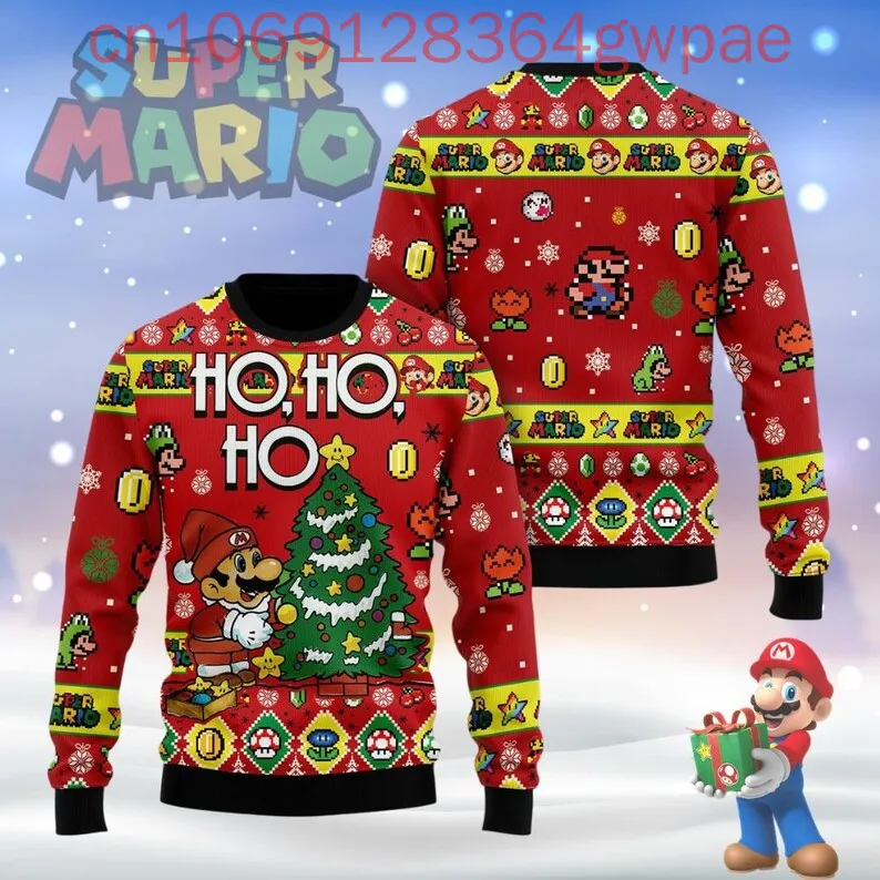 Super Mario Ho Ho Ho Christmas Ugly Sweaters Christmas Gift Disney 3D Print Christmas Ugly Sweaters Fashion Casual Sweater