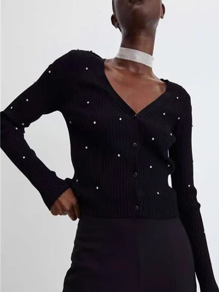 

Spring New Arrival Women's ort Svel V-Ne Knitted Cardigan Ele Slim Fit Long Sve Open Front Knitted Sweater