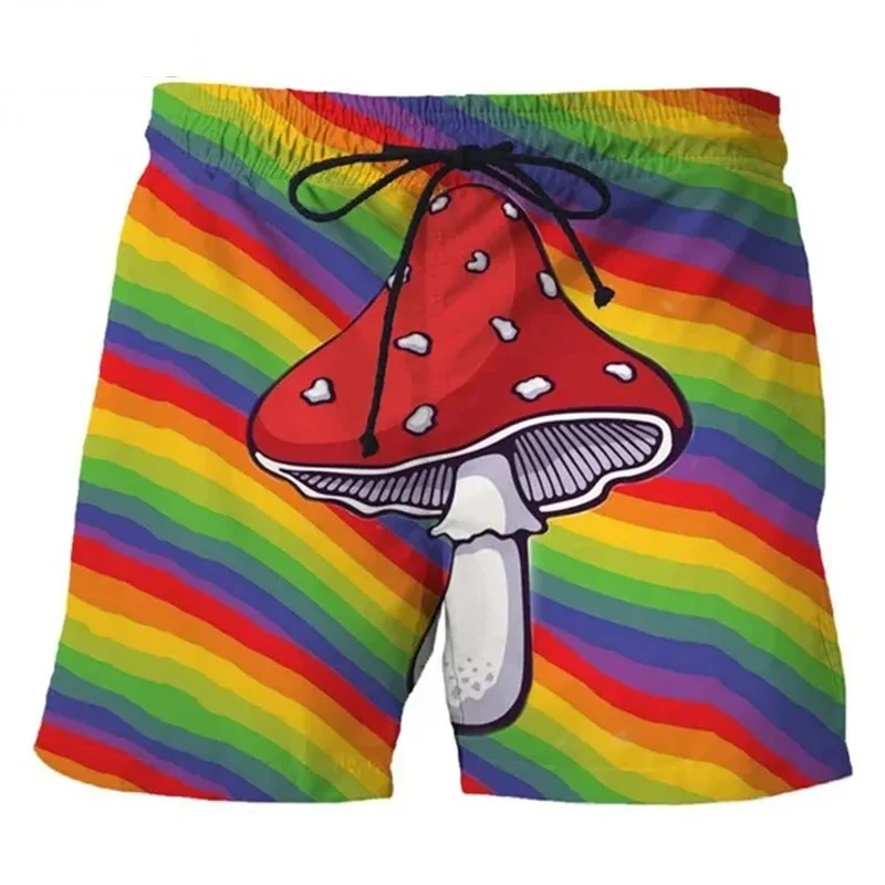 Mushroom Pattern 3d Printed Shorts For Men Rainbow Colors Streetwear Oversize Beach Shorts Fashion Graffiti Striped Short Pants