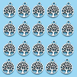 20/30/50Pcs Antique Silvery Color Round Tree Of Life Charms Hollow Pendants For Jewelry Making DIY Necklace Bracelet Handmade