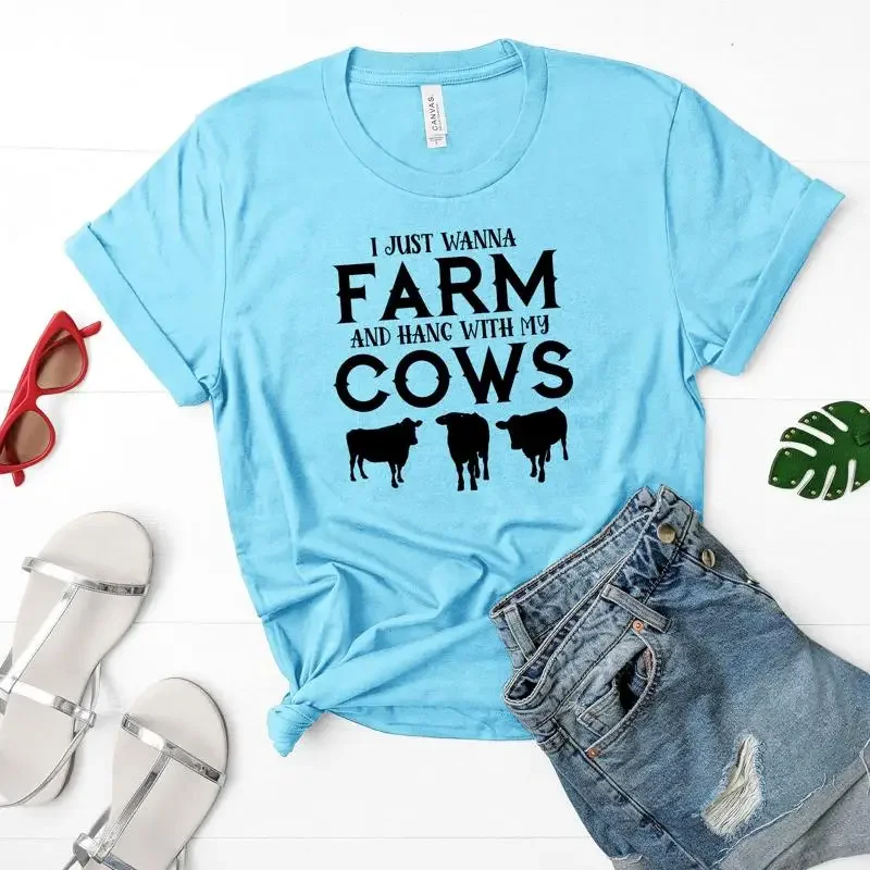 I Just Wanna Farm And Hang With My Cows Aqua Premium T Shirt Plus Size 2x 3x 4x Farmhouse