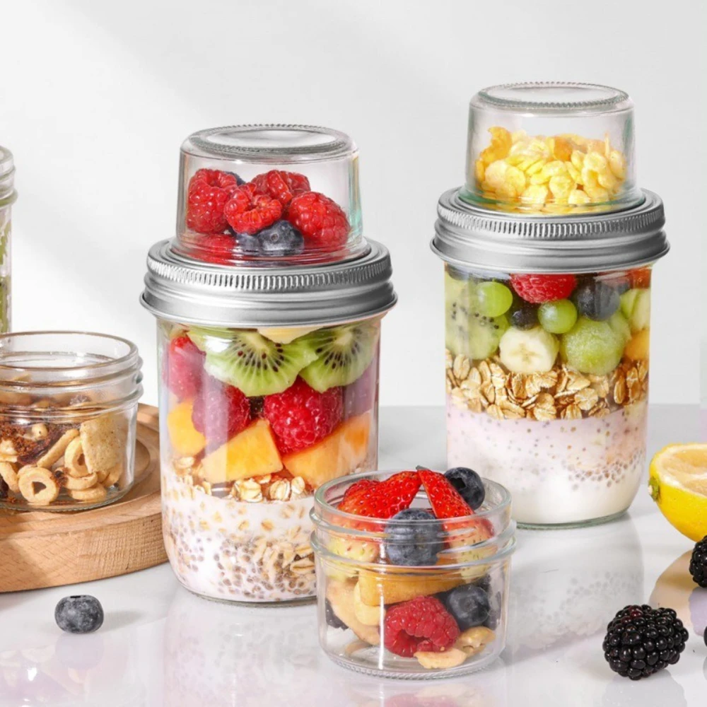 

1 Pc Dry-wet Separated Overnight Oat Box with Lid Portable Double-layer Yogurt Jelly Cup Creative Mason Jar for Spices Beans Tea