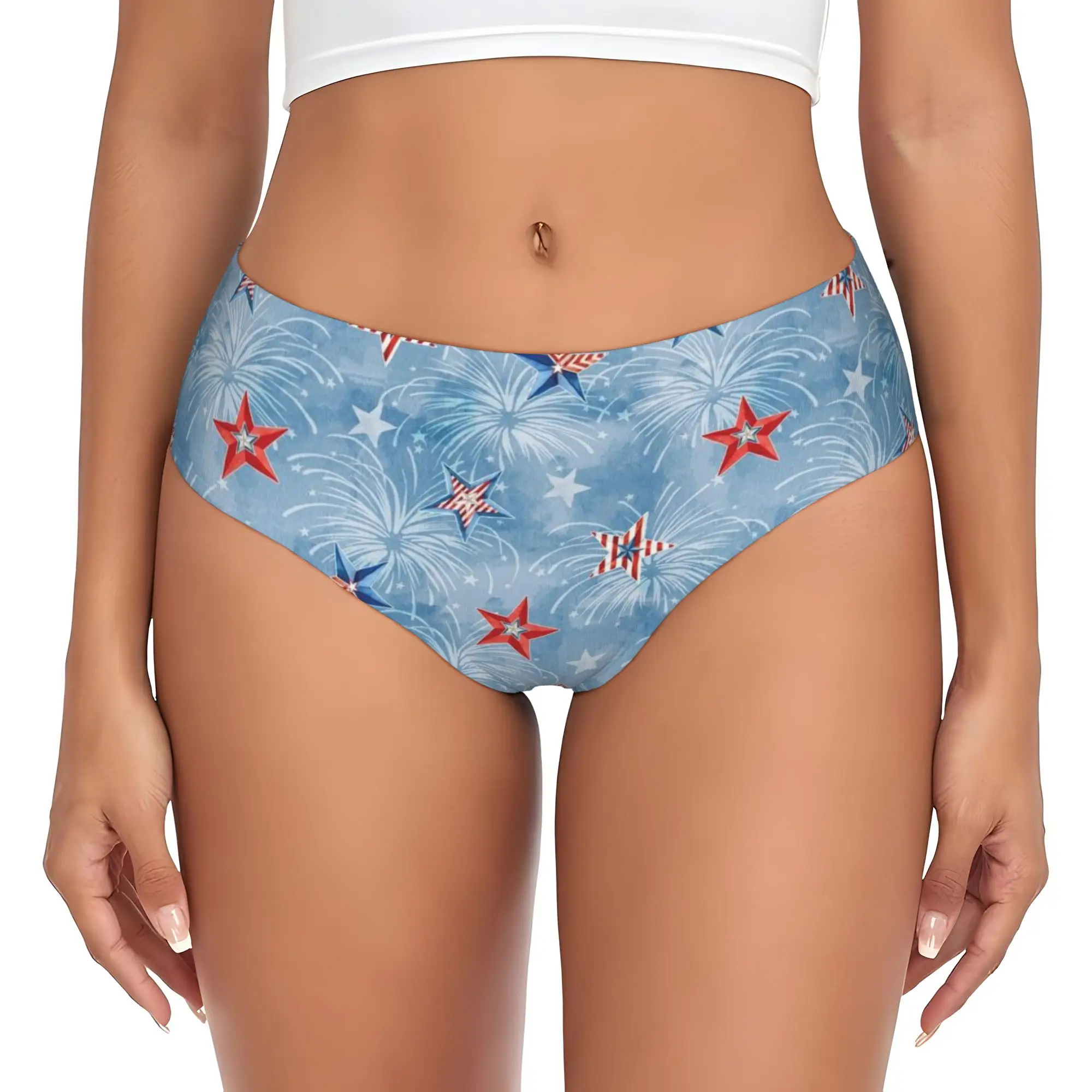 Custom Blue Sky Allover Briefs Underwear Women's Comfortable Stretch USA America  Flag  Panties