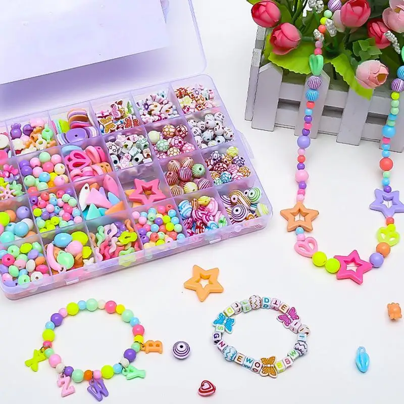 Kids Bead Kit Handmade Beaded Children's Toy Creative Loose Spacer Beads Crafts Making Bracelet Necklace Jewelry Kit Girls Gifts