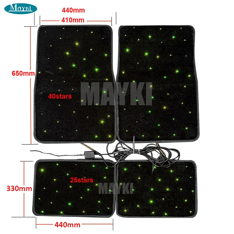 Fiber Optic Twinkle Stars Car Mats Star Light LED Rugs With APP Remote Control 4PCS/Set For Car Decoration