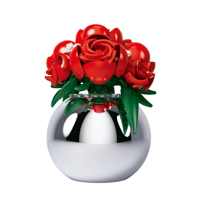 Anime Baustein Blumen Ewige Blume Topfpflanzen Rosen Desktop Dekorationen Sonnenblumen Spielzeug Zusammengebautes Puzzle Geschenke Mädchen