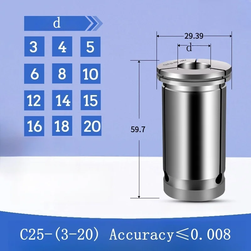 

SC25 Accuracy0.008 Inner Diameter3-20 Spring Collet Hold Chuck with Standard Collet for CNC Milling Lathe Tool Engraving Machine