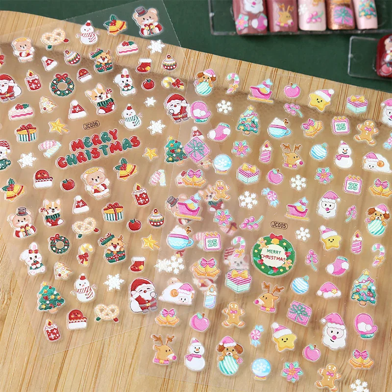 الوردي مضيئة عيد الميلاد مسمار ملصق الرنة سانتا كلوز الدب ندفة الثلج الشتاء DIY مسمار الفن ملصق عيد الميلاد مانيكير الديكور #3