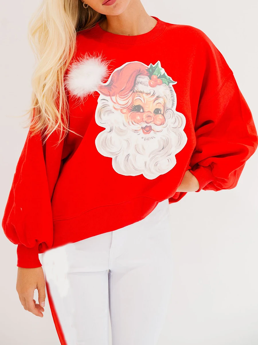 Dames kerst los sweatshirt met lange mouwen en ronde hals Kerstman trui