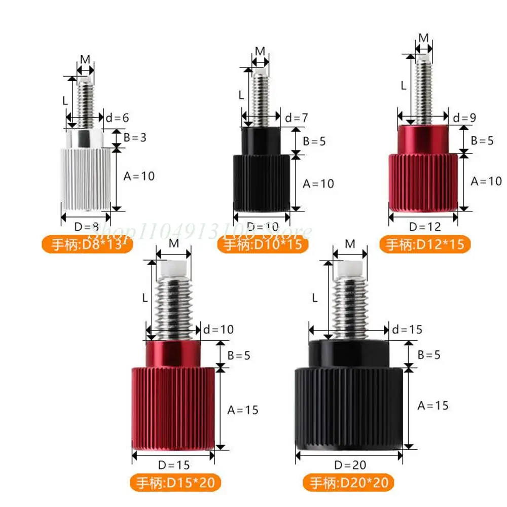 1pc Aluminum Alloy Knurled Head + Stainless Steel Thread with POM Buffer Glue Hand Tighten Bolt M5 M6 Aluminum Thumb Screw