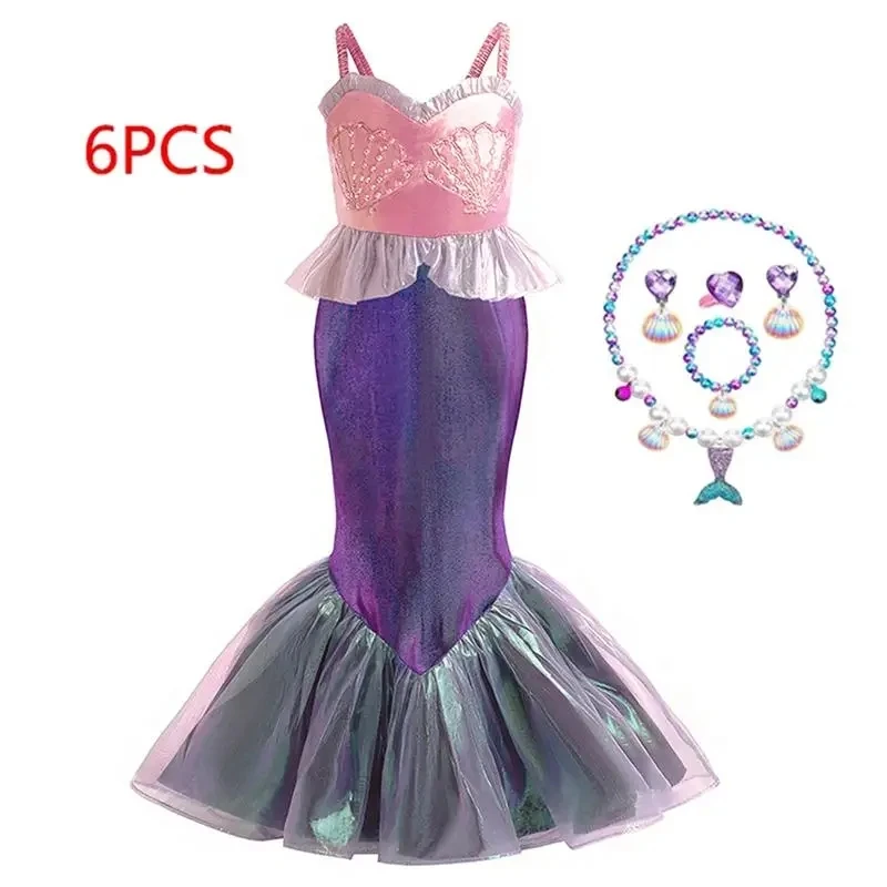 New Girl Mermaid Role Play Tulle Sticker Diamond Splice Holiday Strap Dress Embroidered Tail Beach Party Strap Dress 2-8 Years