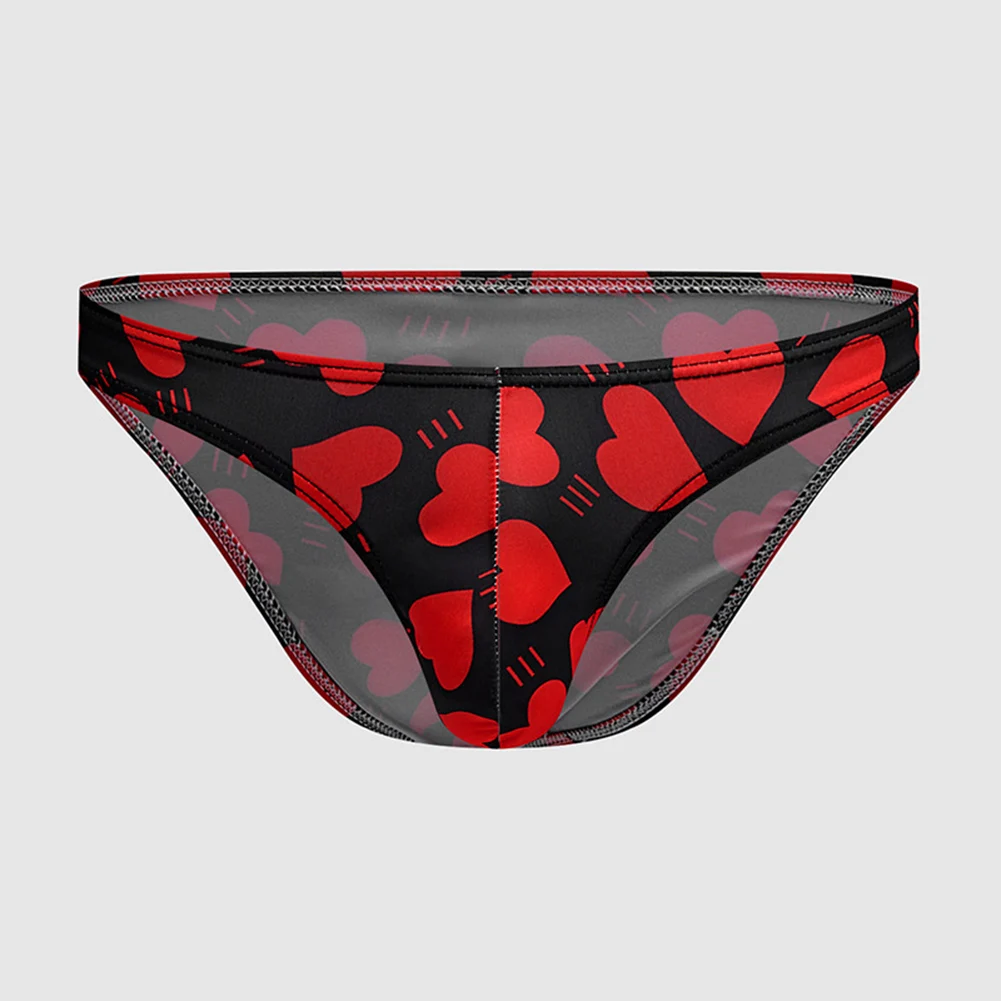 Black Red Color Men Love Printed Sexy Panties Breathable Middle Waist Underwear U Pouch Briefs Man Bottoms