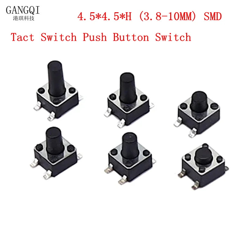 50PCS/LOT SMD 4.5x4.5x3.8/4.3/5/6/7/8/8.5MM 9MM 10MM Tactile Tact Push Button Micro Switch Momentary Push Button