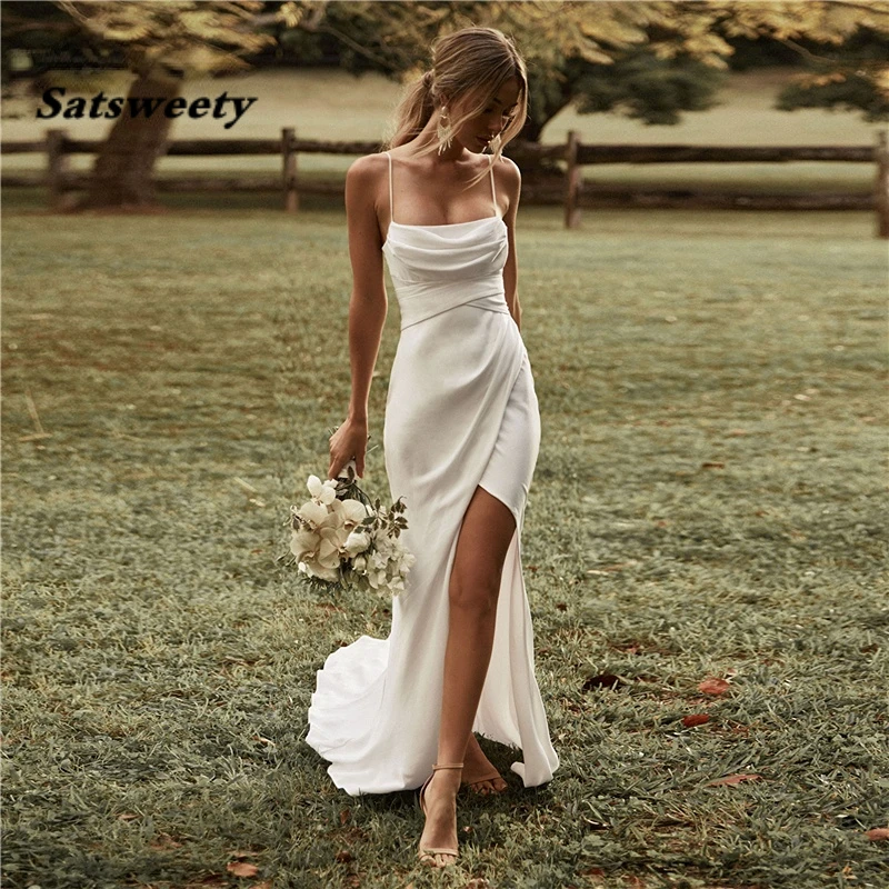 

Simple Sexy Wedding Dresses Boho Mermaid Bridal Dress High Slit Straps Backless Bohemian Bride Gowns Vestidos De Noiva 2024