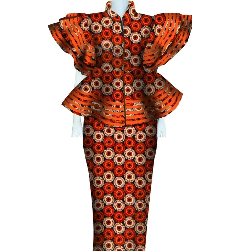 

African Clothes for Women 2 Pieces Outfits Set African Print Pleated Tops and Long Skirts Traditional Clothing Party Wedding
