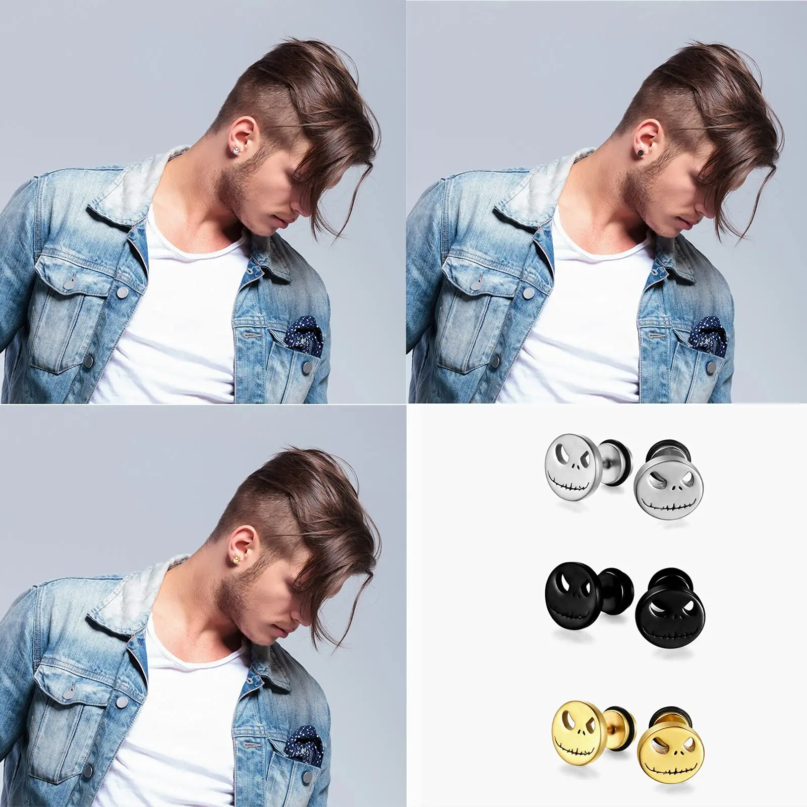 Fashion Titanium Round Cake Stud Earrings For Men Women Smile Halloween Pumpkin Head Earings Stainless Steel Jewelry Evil Eye