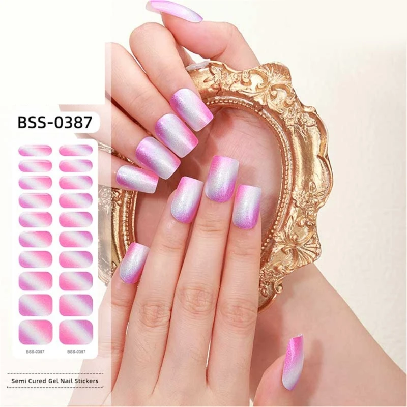 Y1UF Gels Nails Wraps Semi Cured Nails Polish Wraps Korean Style Gels Nails Stickers Gels Nails Strips Nails Art Decoration