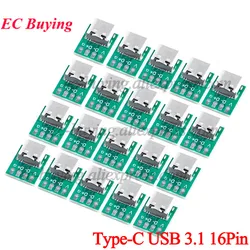 50Pcs/1pc USB 3.1 Type C Connector 16 Pin Female to 2.54mm Test PCB Board Adapter 16P Socket For Data Line Wire Cable Transfer