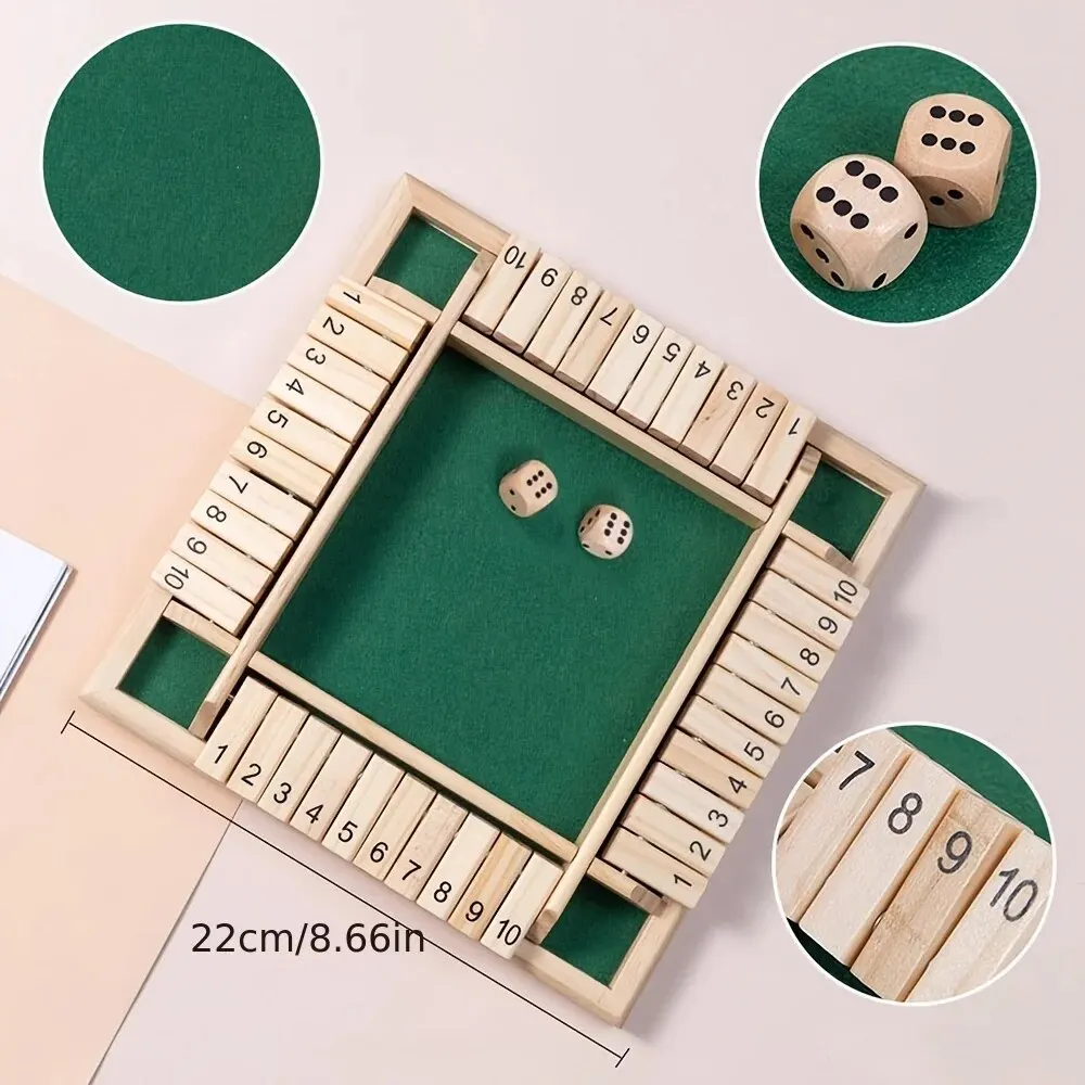 Wooden Dice Board Game Shut The Box for 4 Players Flaps & Dices Game Parent-children Interaction Family Entertainment