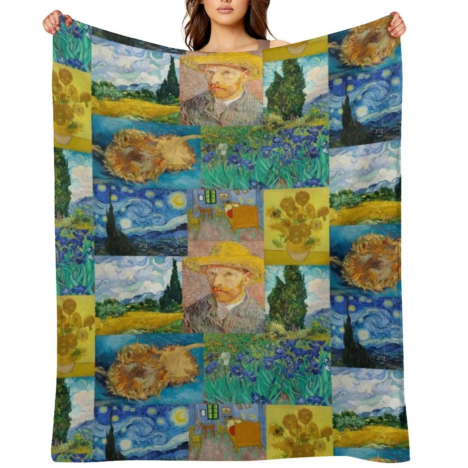 

Van Gogh Collage II Throw Blanket wednesday Soft Plush Plaid Thins Decorative Sofa Blankets