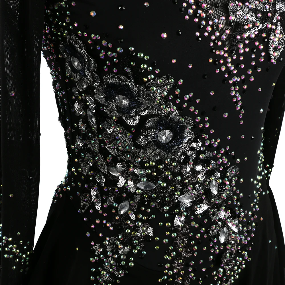 Zagitova robe de patinage artistique femmes filles jupe de patinage sur glace compétition de Performance jupe en maille noire Costume