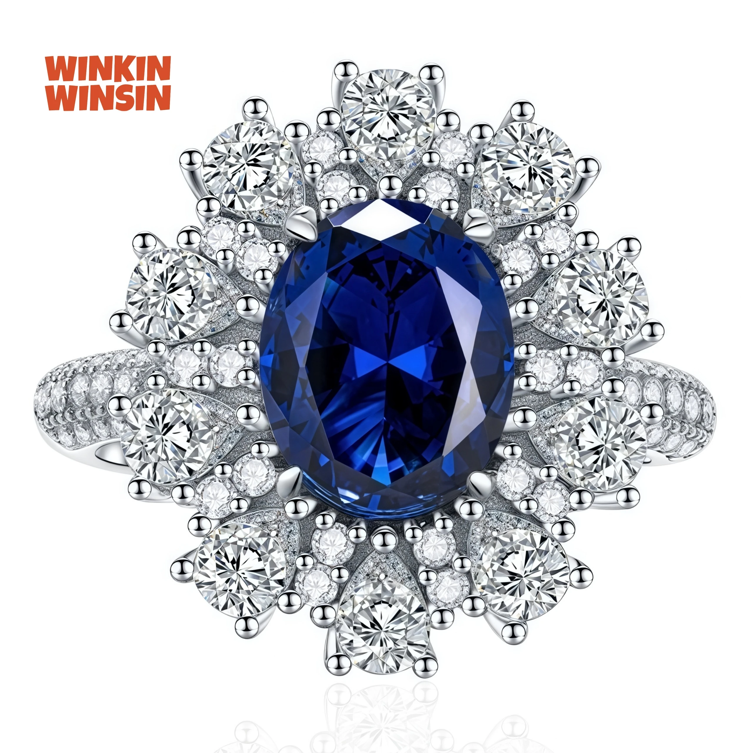 

WINKIN WINSIN Brand MST High Quality 3ct 925 Sterling Silver Synthetic Sapphire Rings Fashion For Women Diamond Ring Jewelry