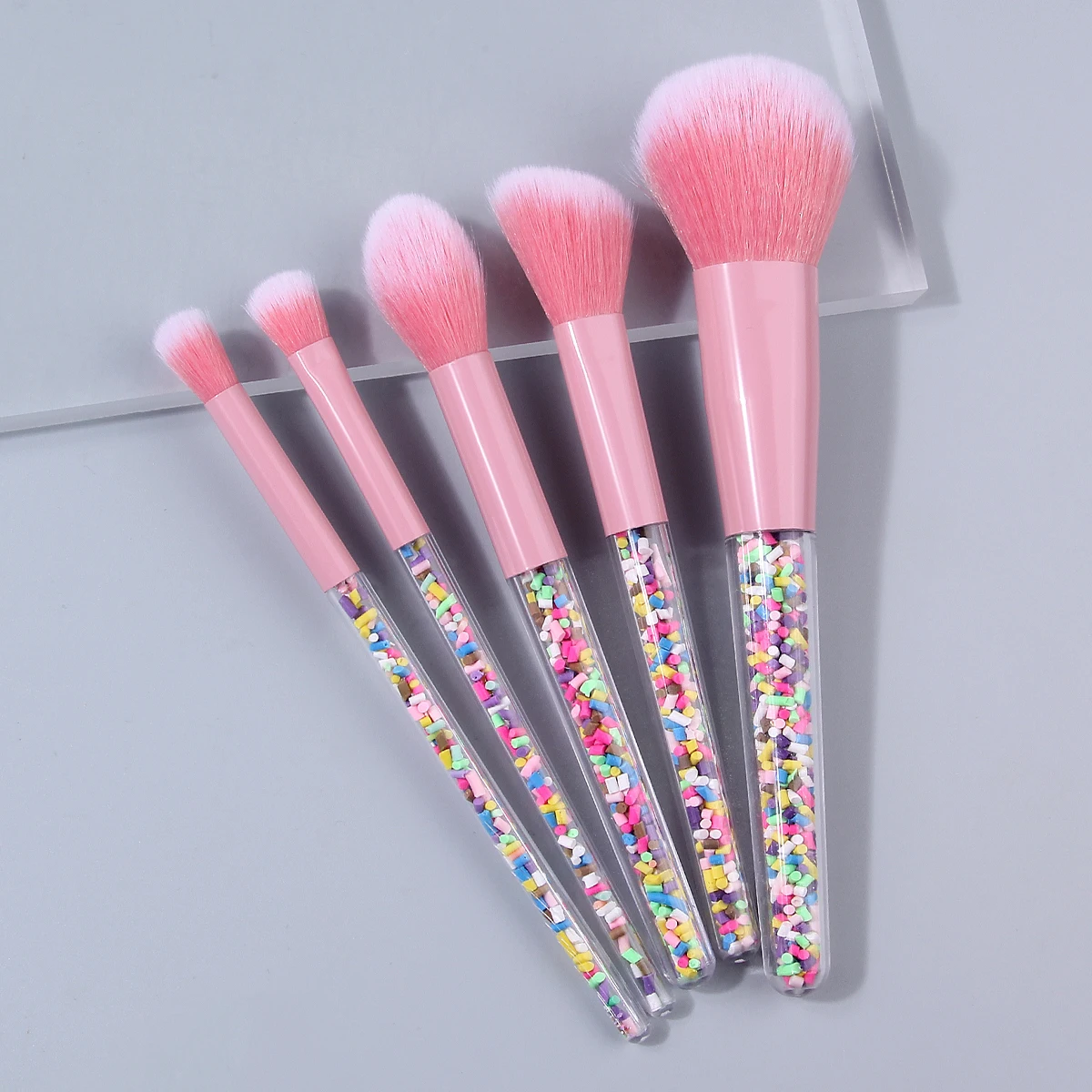 5PCS Candy Sprinkle Makeup Brushes Set Pink Soft Synthetic Brushes for Face & Eye