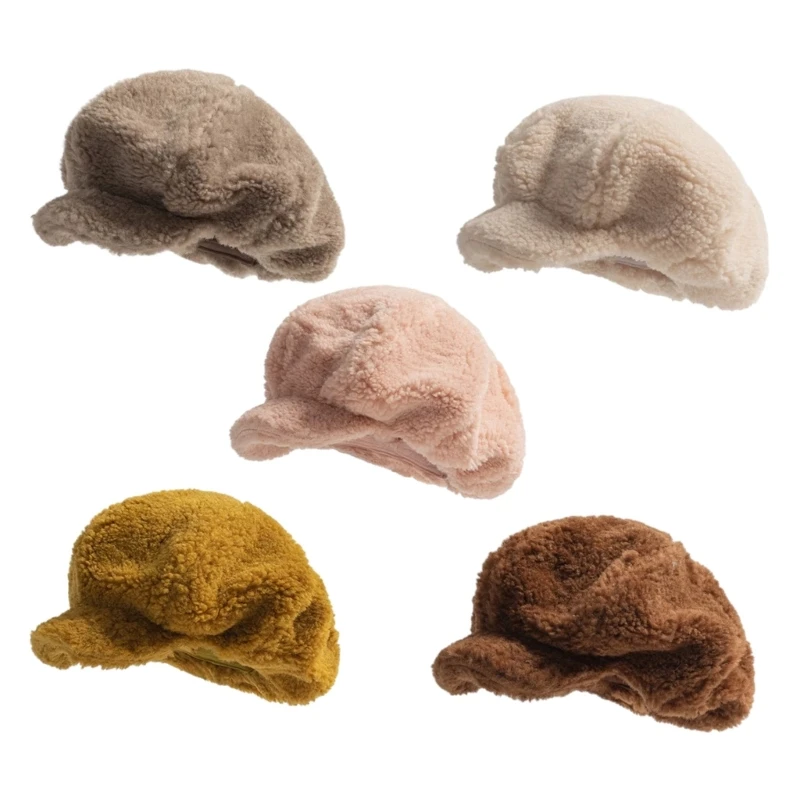 Popular Plush Octagonal Hat for Adult Oversized Painter Hat Girl Photoshoots Hat Thicken Warm Mushroom Caps for Winter