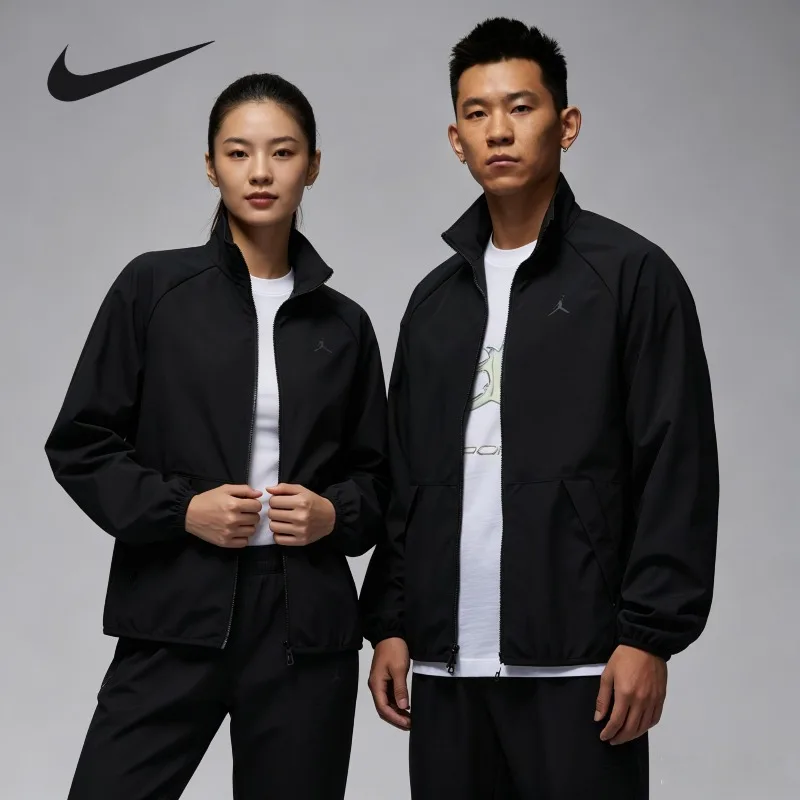 Nike Woven Lapel Collar Thin Windbreaker Spring Autumn Office Daily Simple Versatile Outer CoatHF9886-010 1PCS