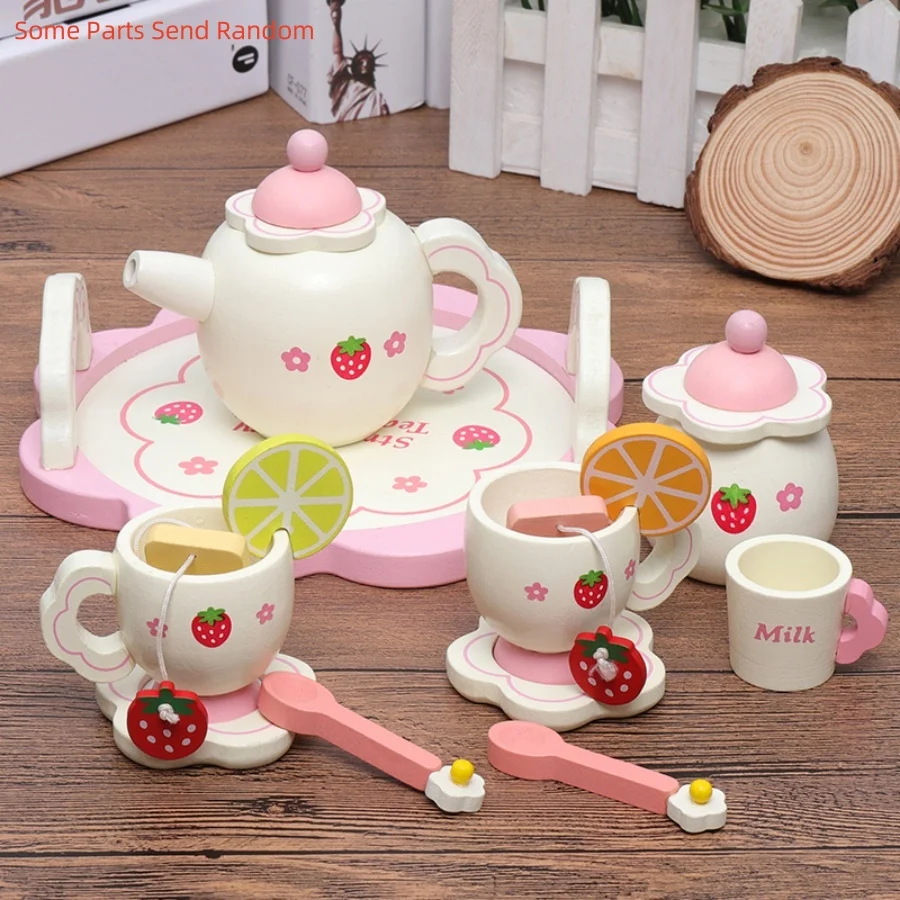 Early education simulation children playing house, white strawberries, afternoon tea, cake, tea set combination, girls' kitchen,
