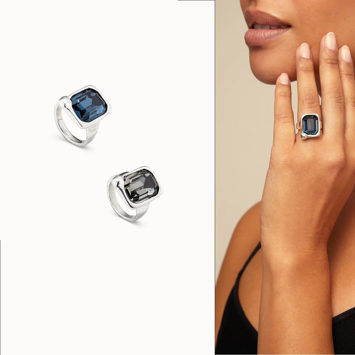 Anillo DE cristal Rectangular azul Chapado en plata para mujer, joyería exquisita, regalo romántico, UNO DE 50, novedad DE 2024