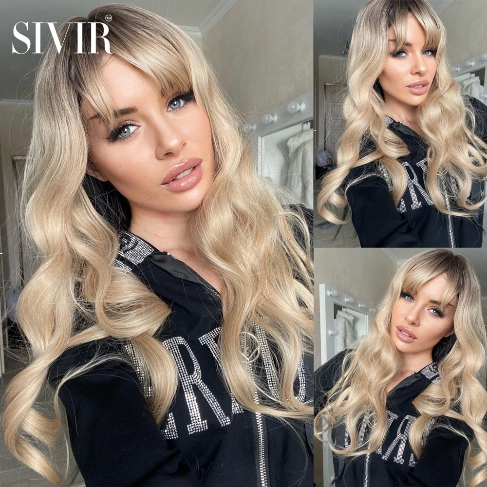 Sivir Synthetic 613/Black/Pink Color Wigs For Woman Long Natural Wave Hair With Bangs Cosplay/Daily/Party  Heat Resistant Fibre