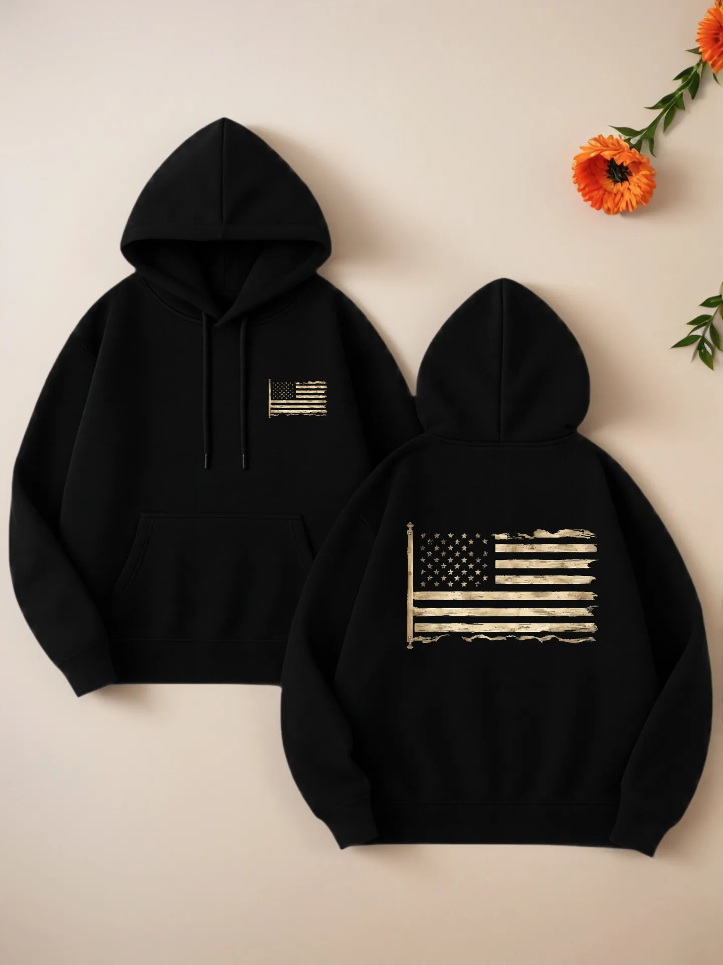 

Graphic Hoodie Women, USA Flag Print, Casual Aesthetic Design, Fleece Lined, Casual Everyday Wear, For Young Men