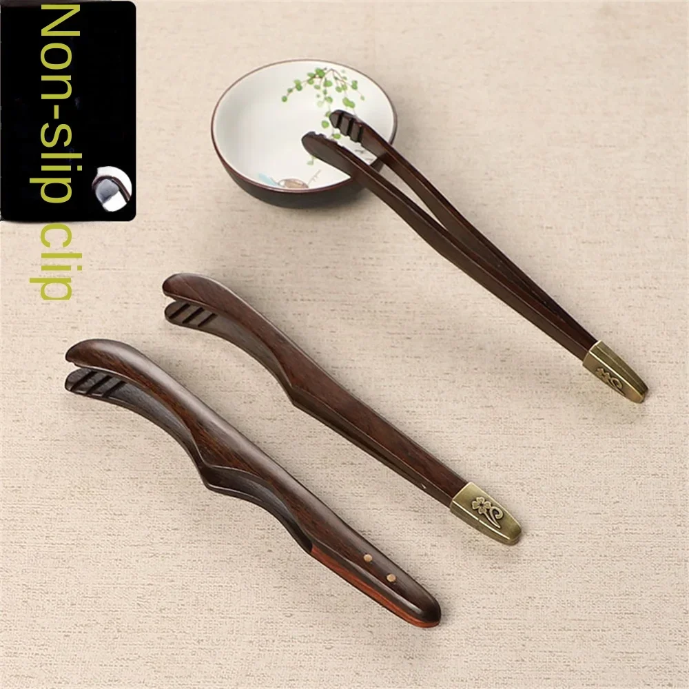 Teacup Clip Convenient Non-slip Sawtooth Wooden Ebony Alloy Tongs Natural Bamboo Tweezers Wear-resistant Fall-proof Tea Tweezers