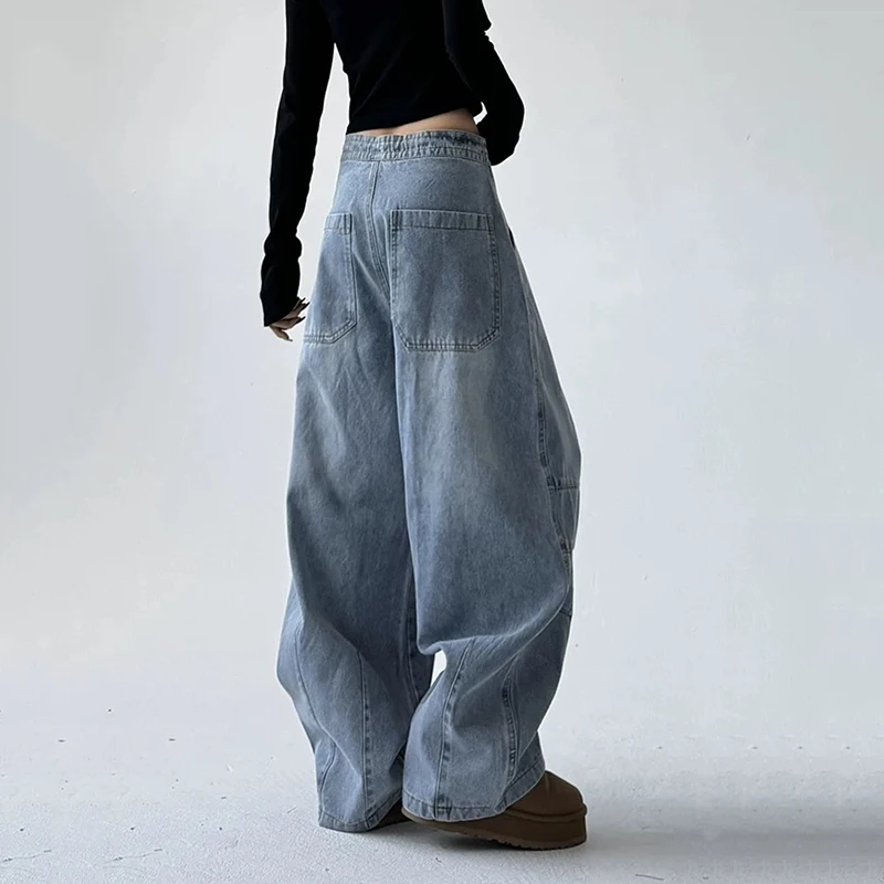 Retro Street Dance Checkered Handkerchief Jeans Women Y2K Harajuku Chic Loose Casual High Waist Wide Leg Denim Pants 2025 New