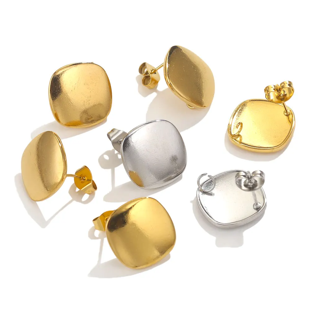 

6pcs Gold Plated Stainless Steel Square Earrings For Jewelry Makings DIY Ear Connectors Earring Base Posts Components Parts