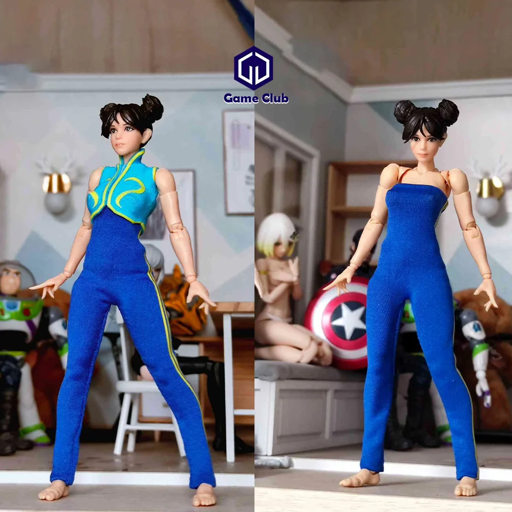 Romankey 1/12 Scale Chunli Fighting Tights Bodysuit High Neck Sleeveless Top For 6in Anime Mobile Suit Girl Action Figures Model