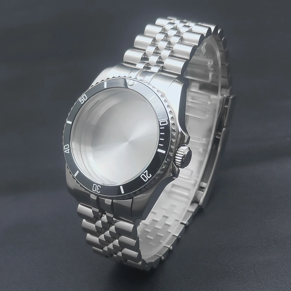 

c orgeut 36mm Silver Sterile Watch Case Jubilee Strap Sapphire Glass Fit NH35 NH36 NH34 Movement