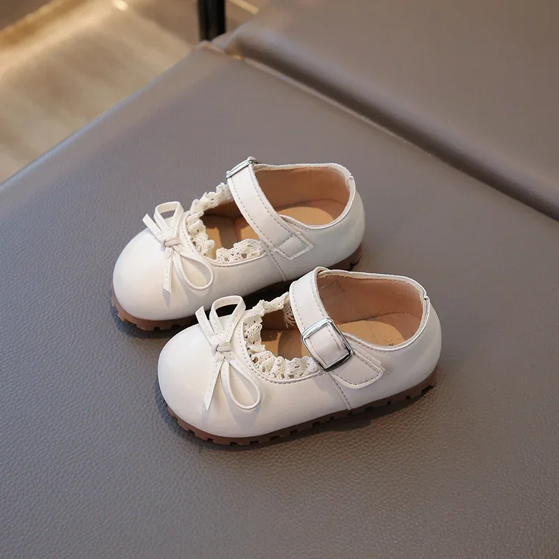

2025 Children Leather Shoes for Girls Autumn New Fashion Korean Style Soft Bottom Anti-slippery Versatile Princess Lace Shoes