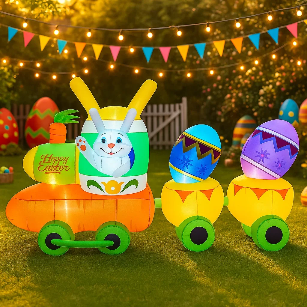 Easter Holiday Inflatable Model Toys Rabbit Carrot Easter Eggs Decor Built-in LED Light Outdoor Yard  Garden Party Home Ornament