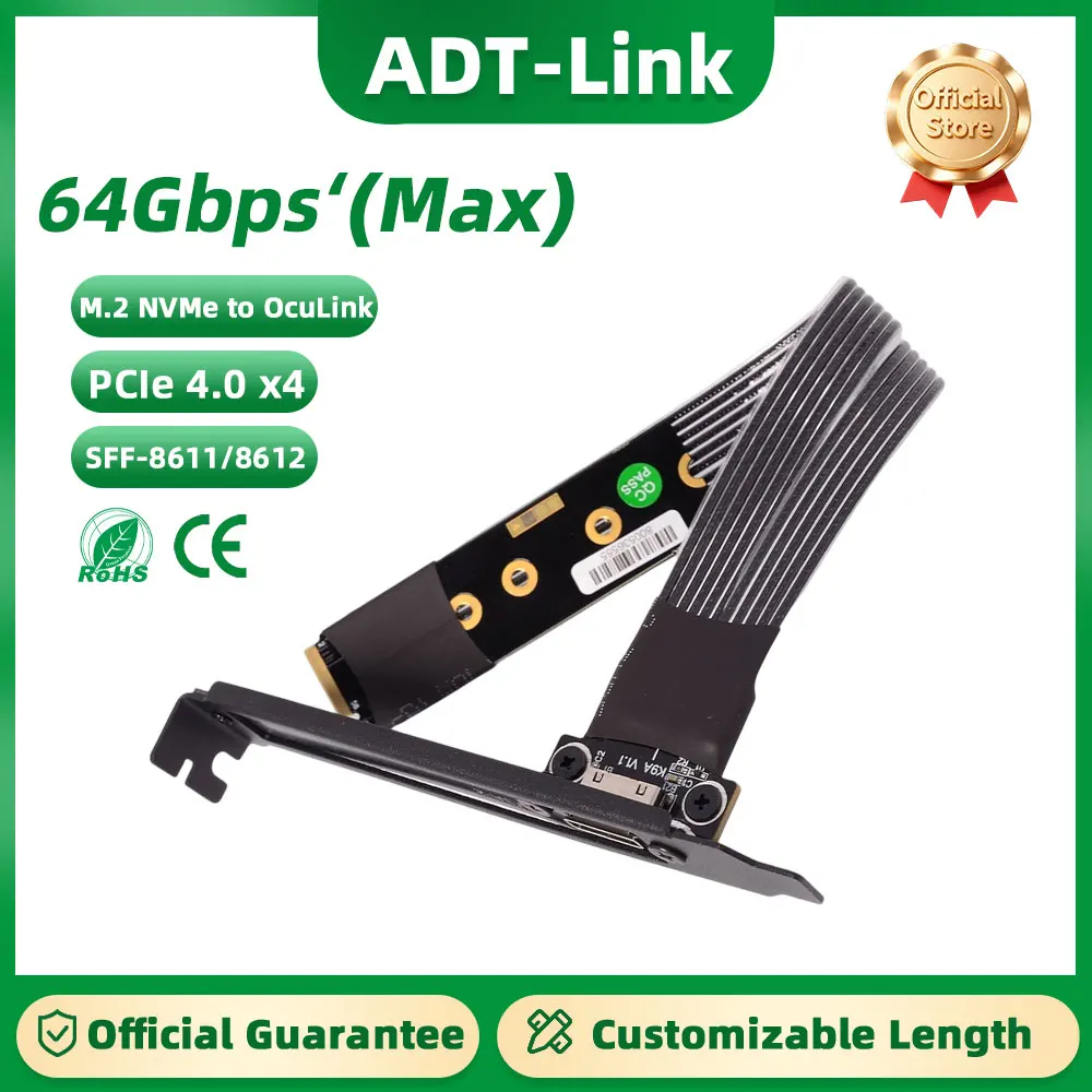 ADT-Link OCuLink Graphics Card External GPU Dock  Riser PCIE 4.0 x4 Gen4 M.2 NVMe to SFF-8611/8612 AdapterExtension Cable 64Gbps