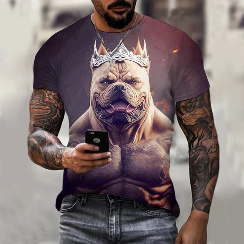 Funny Pitbull Dog 3D Printed Men's T-shirt Women Cute Animal Print Short Sleeve T Shirt Kids O-neck Tee Tops Casual Clothing