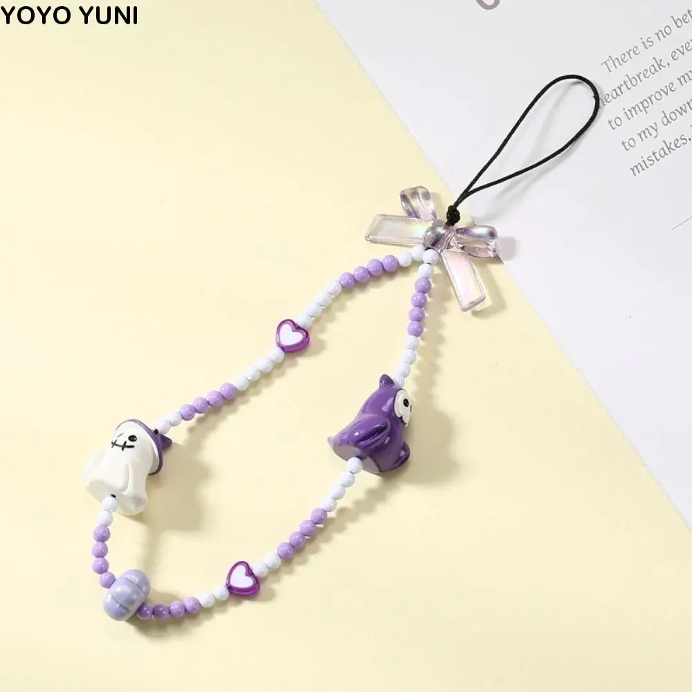 

Acrylic Ghost Mobile Phone Chain Anti-Lost Pearl Beads Cartoon Pumpkin Phone Strap Black Orange Ghosts Cellphone Lanyard Pendant