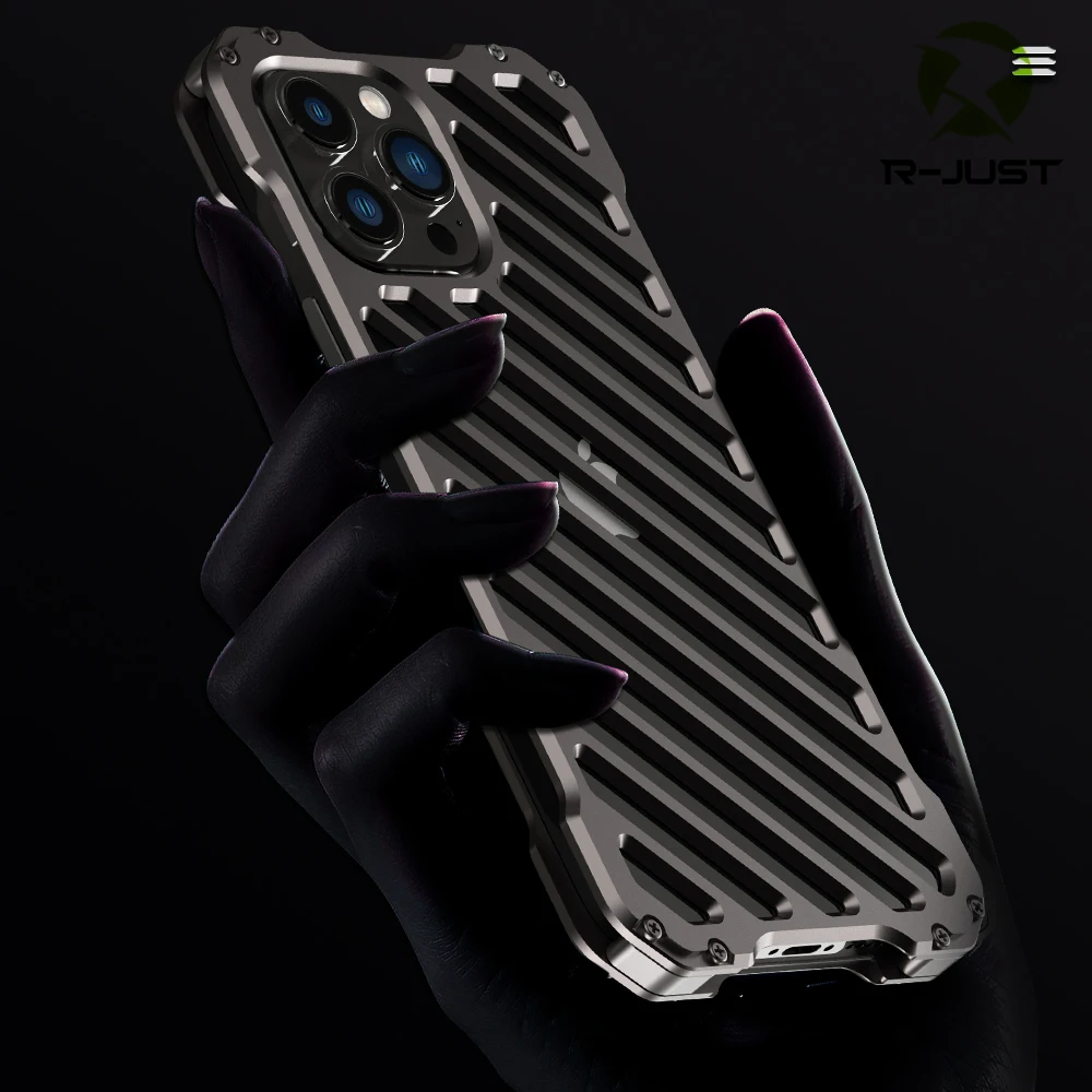 R-JUST Metal Armor Case For iphone 14 Pro Max Cover 14 Plus With Phone Camera Lens Protector Heavy Duty Hollow Funda Skin Shell