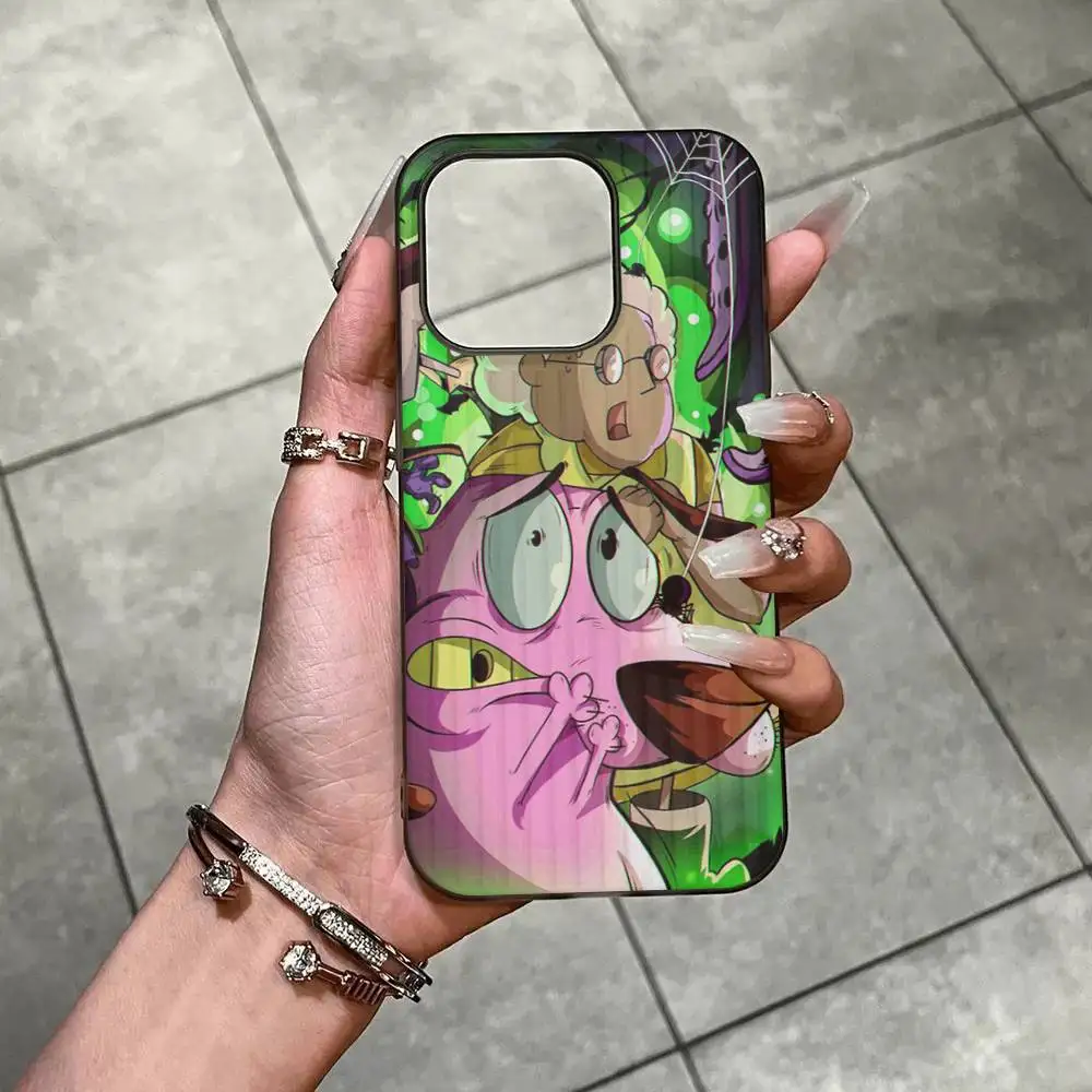 Casing HP Belakang Transparan Bergelombang Kartun C-Courage The C-Cowardly D-Dog Untuk iPhone 17 16 15 11 12 13 14 Pro Max Plus Pro