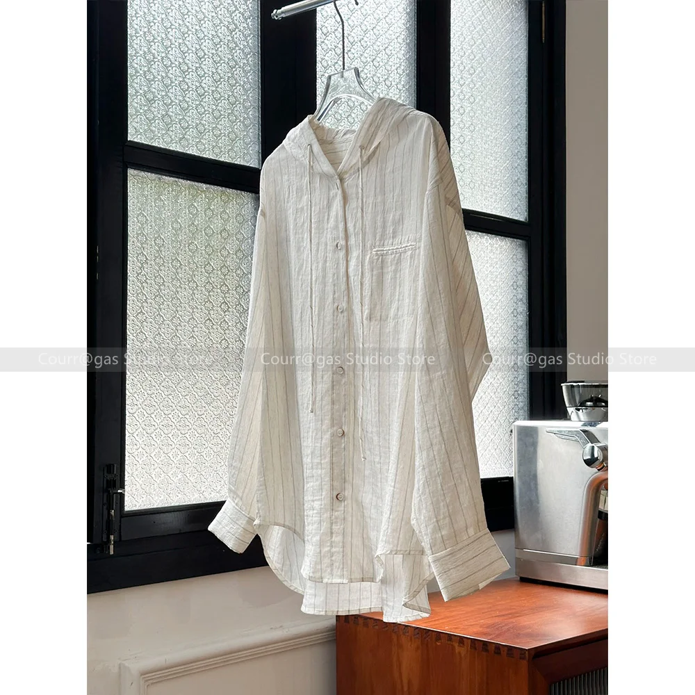 

Simple Commuter New Chic Niche Vertical Stripe Hooded Shirt Loose Silhouette Sun Protection Jacket Top