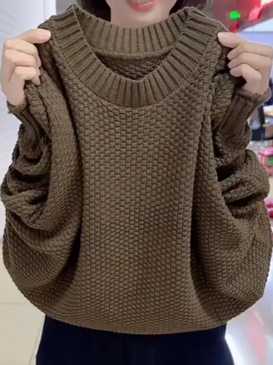 

Осенне-зимний свитер для мамы, модный универсальный цветной свободный свитер большого размера, круглый базовый слой, вязаный irt