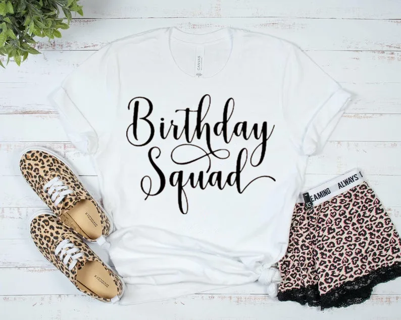 Birthday Squad Shirt Team Girl Gift Boy Gift Short Sleeve Top Tees O Neck 100% Cotton Fashion Streetwear harajuku Drop Shipping