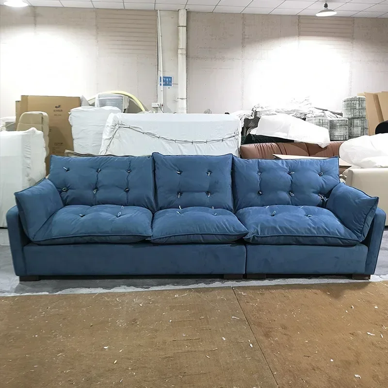 Imported first-layer leather living room small apartment three-person sofa