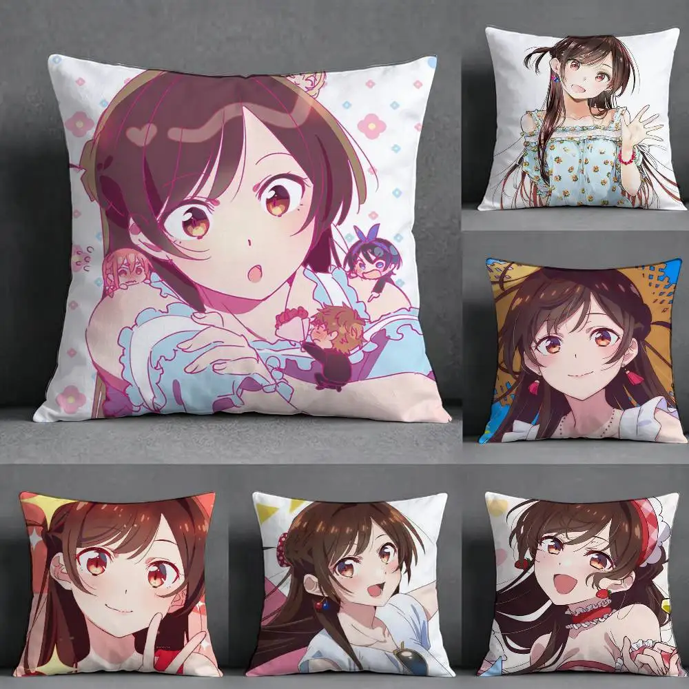 Rent Girlfriend Anime C-Chizuru Mizuhara Square Double-Sided printed Pillow Case Bedroom Bedside Pillow Sofa Cushion Cover